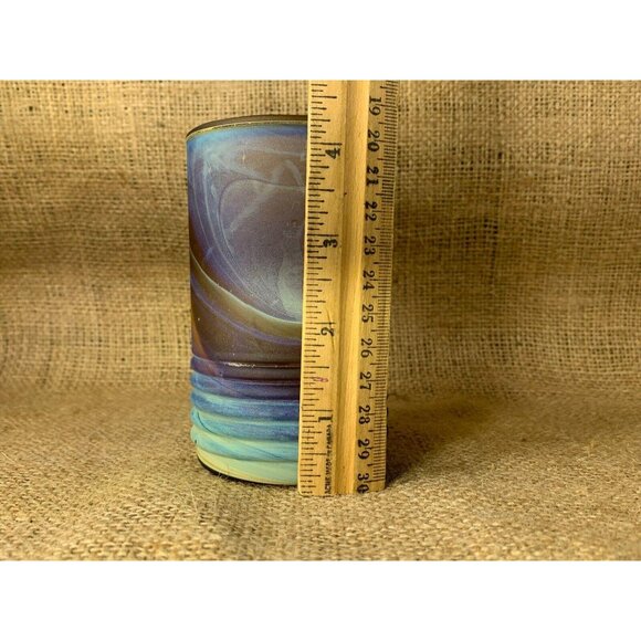 Hand Blown 4" Art Glass Cup or Candle Holder Beautiful Swirl Design - Picture 6 of 8